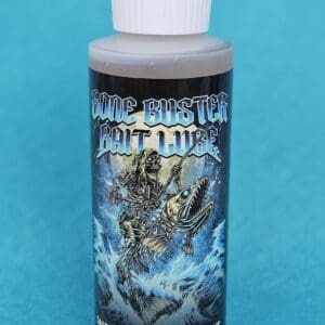 A Fish Feeder Bottle On Blue Background.